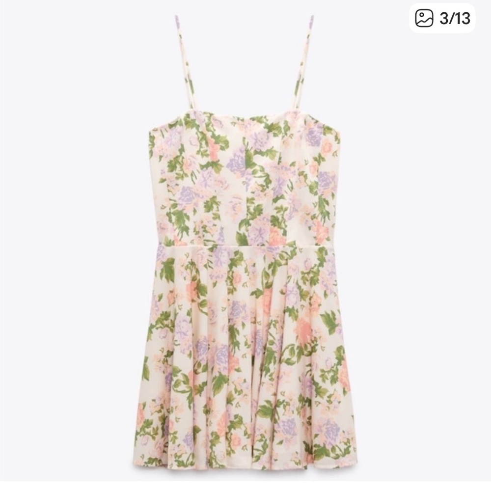 NEW Zara Floral Corset Style Mini Dress Blush Peach Lilac Spaghetti Straps M NWT
